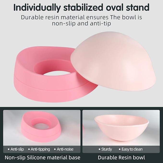 Bulldog Bowl Anti-Slip Dog Cat Dish Detachable Rubber Dog Bowl Pet Sterile Tilted Pet Feeder Slope Base (Pink, 3.5 Cup (Medium/Large Dog))