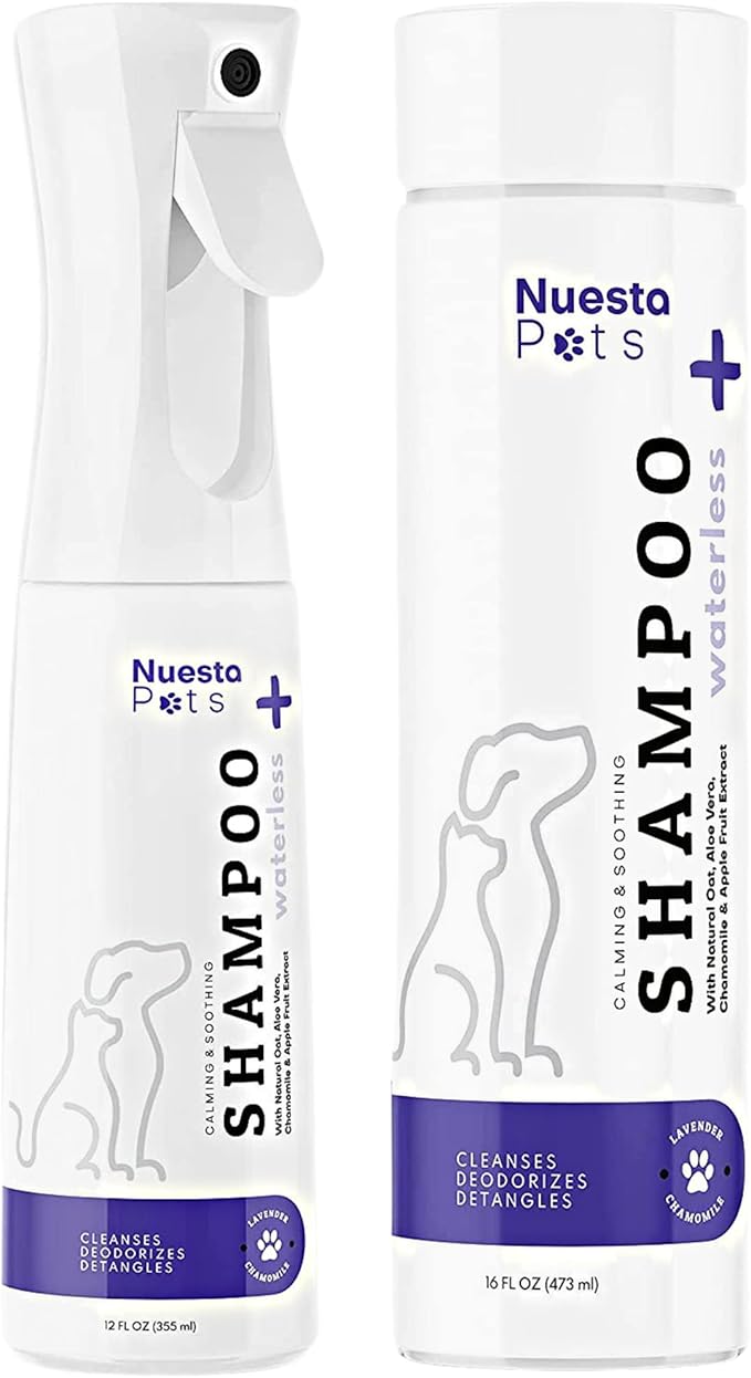Pets Hypoallergenic Waterless Shampoo | Lavender & Chamomile Formula for Dogs w/ Sensitive Skin | Easy Use 4-n-1 No-Rinse Pet Shampoo, Moisturizer, Conditioner, Deodorizer | Rinse Free Dog Bath