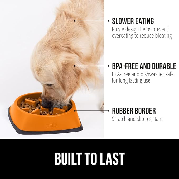 Gorilla Grip Slow Feeder Dog and Cat Bowls, Interactive Puzzle Toy for Dogs and Cats Food Training, Keeps Pets Busy and Prevents Puppy Overeating, Large, Small Breeds, 100% BPA Free, 1 Cup Orange
