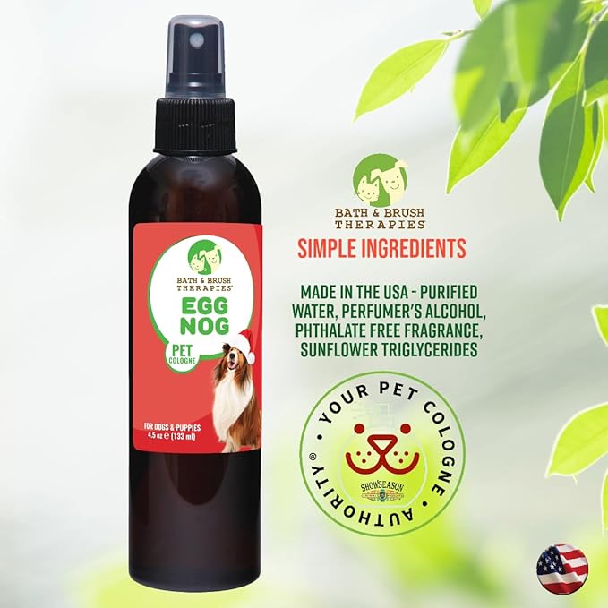 Bath & Brush Therapies® Pet Cologne Egg Nog For Dogs 4.5 oz | Long-Lasting Odor Eliminator | Paraben-Free | Biodegradable & Non-Toxic | Made in USA