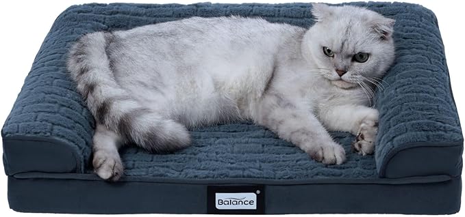 BALANCE Orthopedic Dog Bed, Egg Crate Foam Dog Couch for Pet Sleeping, Pet Sofa with Removable Washable Cover & Nonskid Bottom, Comfy Dog Bed for Small Dog, Blue