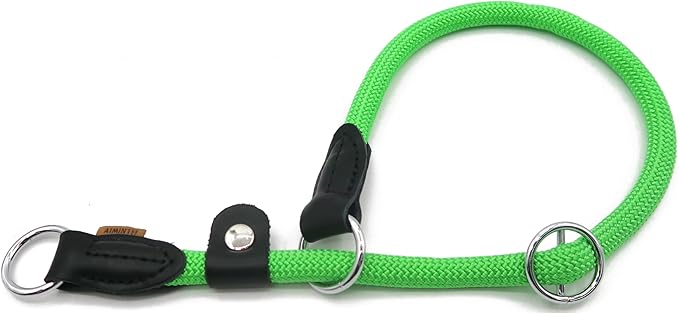 Braided Rope Collar, Training Dog Collar, Round Martingale Collar, Slip Collar with Adjustable Stopper and Slidable Stop Ring - Ideal for Extra Large Dogs (XL(1/2") - 24" Long, Light Green)