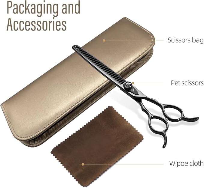 Dog Grooming Scissors: 7.5 inch Bright Black Pet Chunker Shears Made Of Japanese 440C Advanced Stainless Steel Professional Grooming Scissors for Dogs Cats and Other Pets