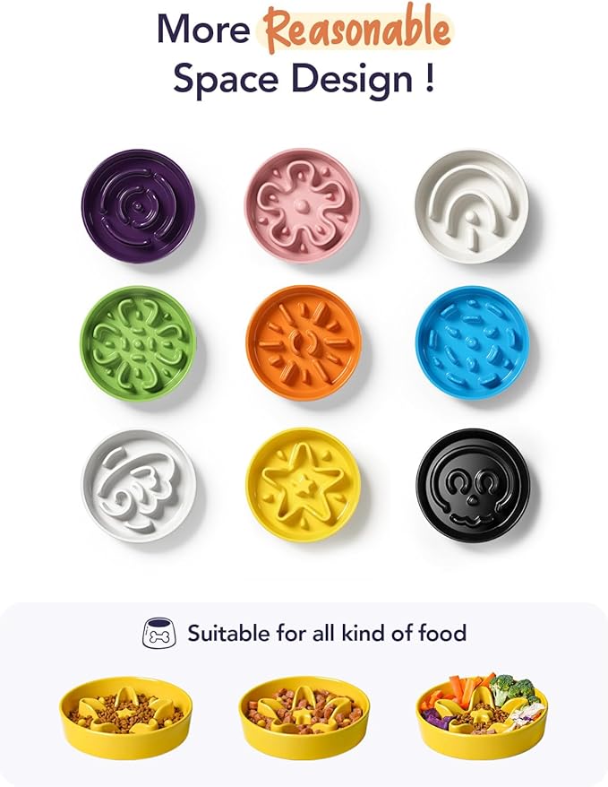 LE TAUCI Ceramic Slow Feeder Dog Bowl, 1.5 Cups, Small Medium Breed, Puppy, Star Yellow