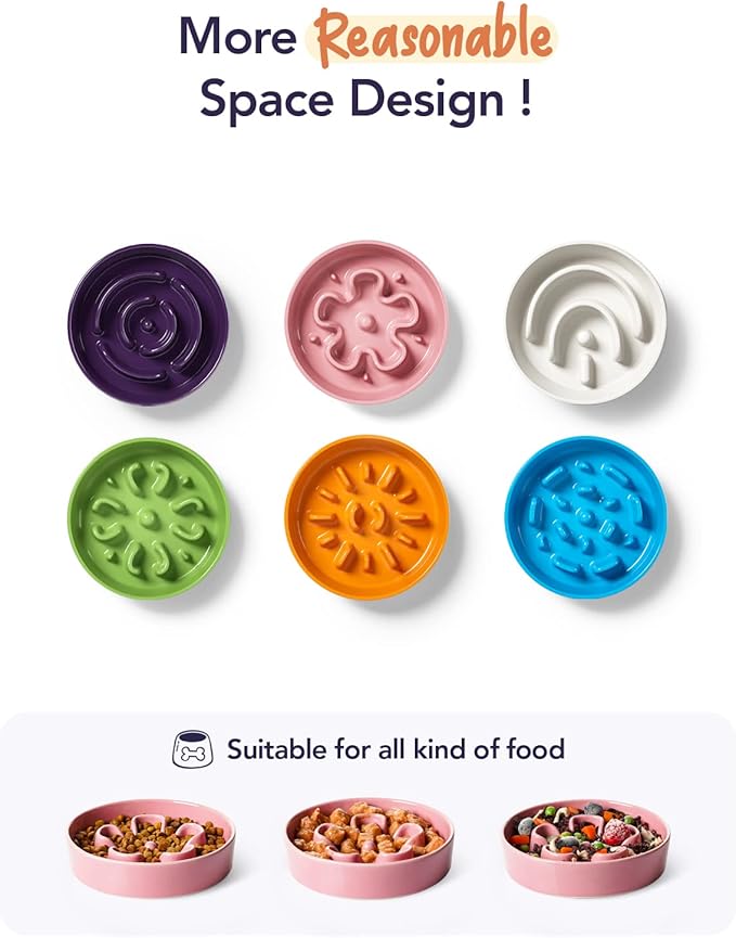 LE TAUCI Ceramic Slow Feeder Dog Bowls Small Breed, 0.6 Cups Dog Food Dish for Fast Eaters, Puzzle Bowl for Small Dogs and Cats,Pink