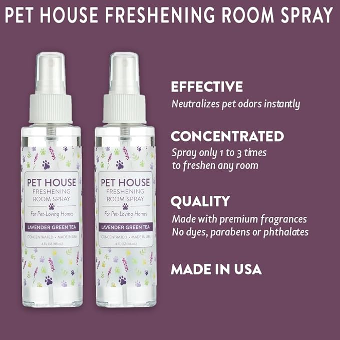 One Fur All Pet House Freshening Room Spray - Lavender Green Tea Pack of 2 - Concentrated Air Freshener - Non-Toxic & Pet-Friendly Air Freshener - Pet Odor Eliminator Room Spray