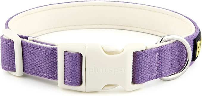 Plutus Pet Cotton Dog Collar, Heavy Duty Collar with Soft Padding, Adjustable and Comfortable for Small Medium and Large Dogs, Purple, L