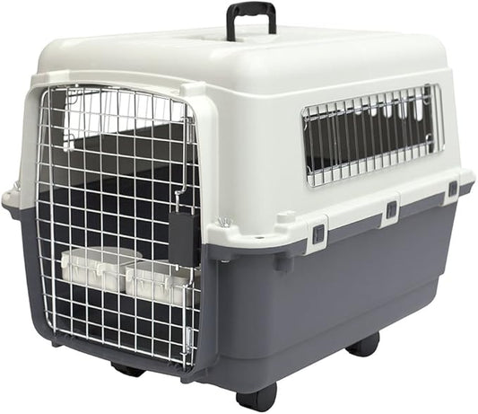 SportPet Designs Plastic Kennels Rolling Plastic Wire Door Travel Dog Crate - Medium, Gray (CM-2001-CS01)