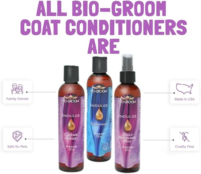 Bio-Groom Indulge Argan Oil Dog Conditioner - Deshedding Dog Bathing Supplies, Puppy Wash, Cat & Dog Grooming Supplies for Sensitive Skin, Cruelty-Free, Made in USA, Dog Products - 12 fl oz 1-Pack
