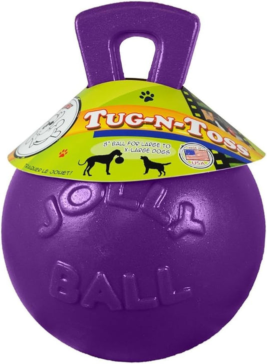 Jolly Pets Tug-n-Toss Heavy Duty Dog Toy Ball with Handle, 10 Inches/X-Large, Purple