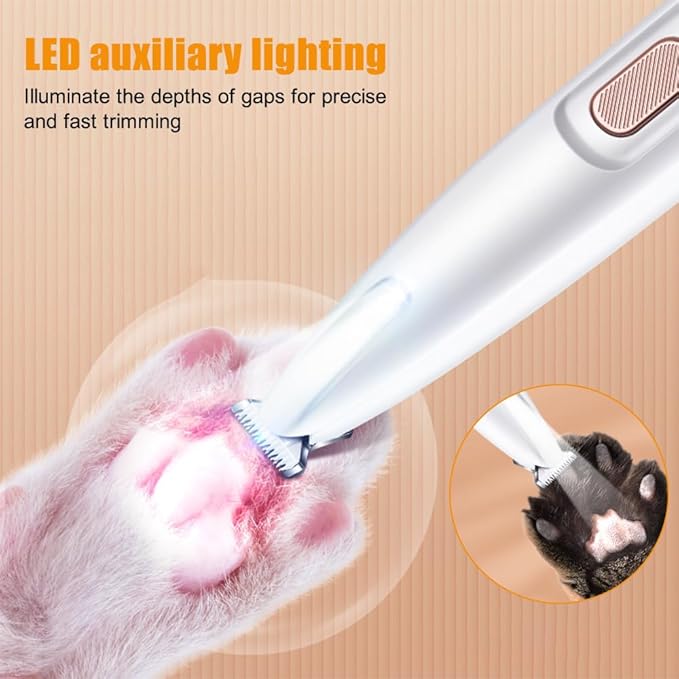 MiOYOOW Dog Clippers, Low Noise Dog Paw Trimmer USB Rechargeable Pet Shaver with LED Light & Widen Blade for Grooming Pet Paws, Eyes, Ears, Face Hair