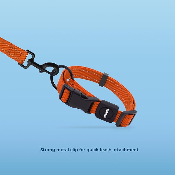 Voyager Reflective Dog Leash Collar Set with Neoprene Handle Supports Small, Medium, and Large Breed Puppies, Cute and Heavy Duty for Walking, Running, and Training - Orange, S