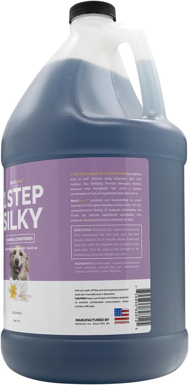 Bark2Basics One Step Silky Dog Shampoo and Conditioner, 1 Gallon - All-Natural Ingredients, 2 in 1 Formula, 16 to 1 Concentration, Detangles and Strengthens, Professional Grade