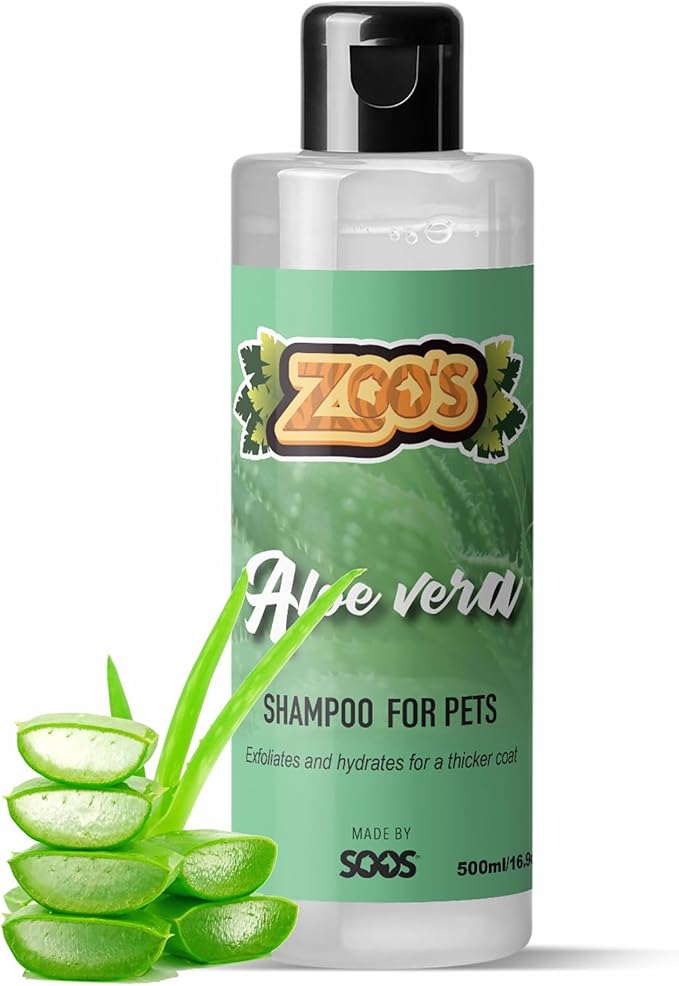 Zoo’s Pet Aloe Vera Shampoo for Dogs and Cats - Fast Absorbing, Moisturize Skin & Fur for Stronger, Thicker Coat - Remove Dead Skin Cells - 500ml