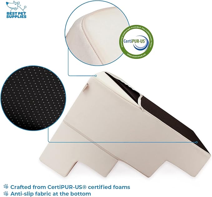 Best Pet Supplies Portable Foldable Foam Pet Stairs/Steps for Couch, Sofa, and High Bed, Non-Slip Bottom Balanced Paw Safe - Ivory, Foldable 4-Step (H: 22")