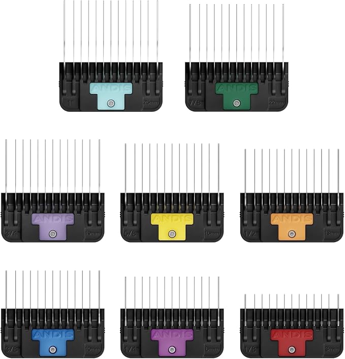 Andis 561475 Premium Clip Animal Comb Set – Built with Plastic, Includes 8 Color Coded Combs of Different Sizes, Attach Comb, All Coat Types, Multicolor