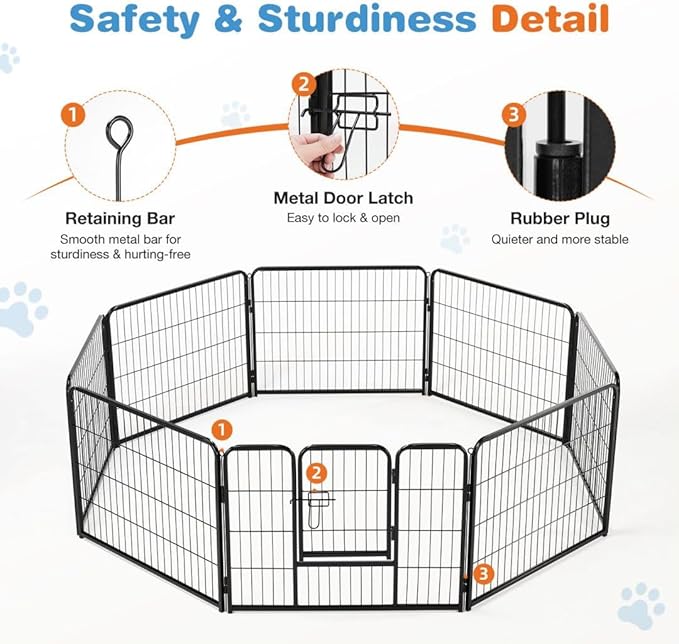 Dog Playpen, 8 Panel 24” Height Puppy Fence Exercise Pen for Yard Gate, Indoor Outdoor Heavy Duty Anti-Rust Metal Playpens with Doors Portable for RV Camping - Small/Medium/Large Pets