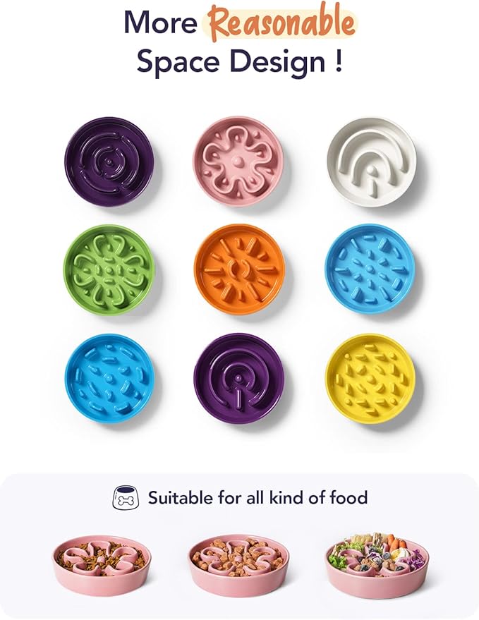 LE TAUCI Dog Bowls Slow Feeder, 1.5 Cup Ceramic, Puzzle Feeder for Fast Eaters, Pink Bloom