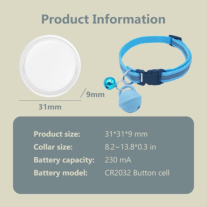 Silicone Bell Cat Tracker, Locator for Pets Only iOS, Kitty Location Tracking Collar, Works Worldwide with Any Collar, No Other Fees, Huthur Tag