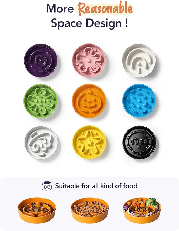 LE TAUCI Dog Bowls Slow Feeder Ceramic, 1.5 Cup Slow Feeding Bowl for Medium Breed Puppies & Fast Eaters, Puzzle Dog Food Bowl, Pumpkin Orange