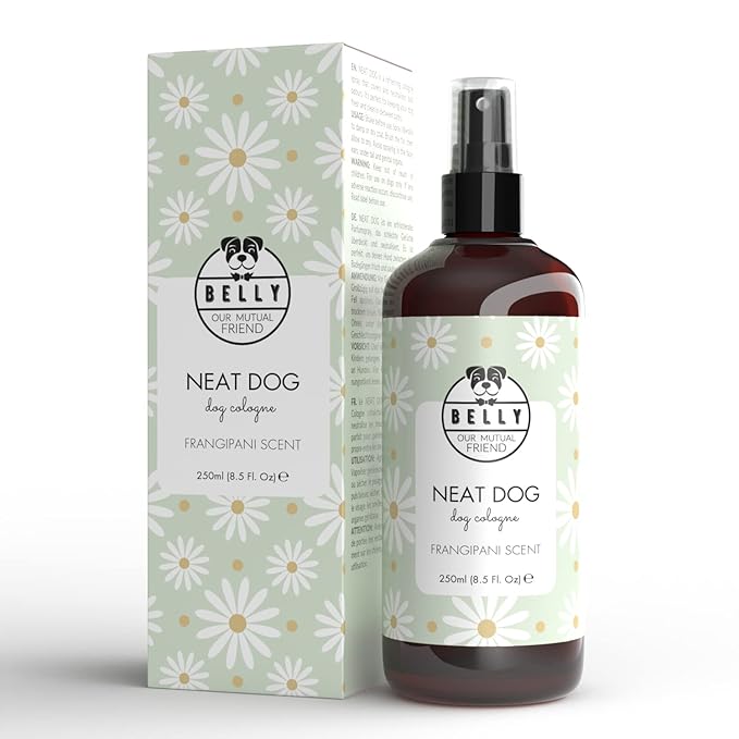 Belly Dog Cologne, 8.5 oz - Neat Dog Frangipani - Neutralize Strong Odors - Premium Scented Deodorizing Body Spray for Dogs - Made in Germany