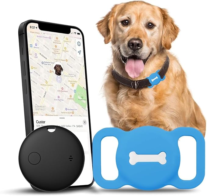 Smart Pet Tracker, Dog Tracker with Black Collar Holder, Smart Tag for Seamless Location Tracking, No Monthly Fee, MFi Certificated, Work with Find My, No GPS Tracker, iOS Only (Sky Blue)