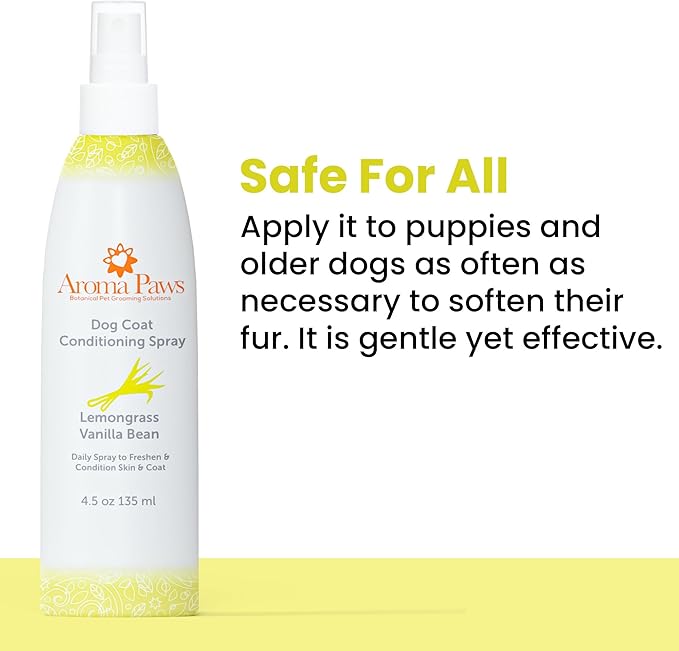 Dog Coat Conditioning Spray - Pet-Friendly Detangler Spray with Natural Essential Oils for Dogs - Daily Dog Spray to Eliminate Odors and Knots - Lemongrass Vanilla Bean - 4.5 oz.
