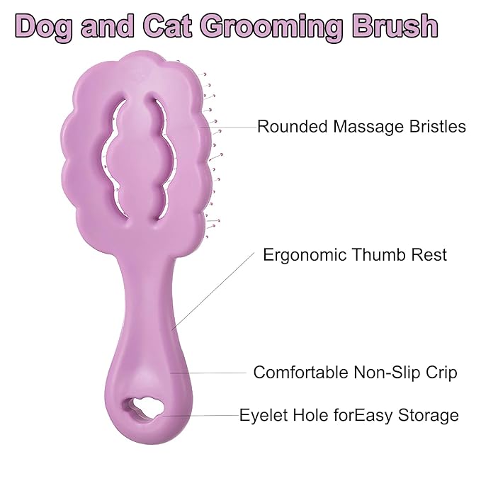 Cloud Shape Small Dog Grooming Brush - Soft Bristle Brush for Gentle Detangling & Massage - Ideal for Maltese, Shih Tzus, Yorkies, and Puppies - Portable & Durable Design, Purple