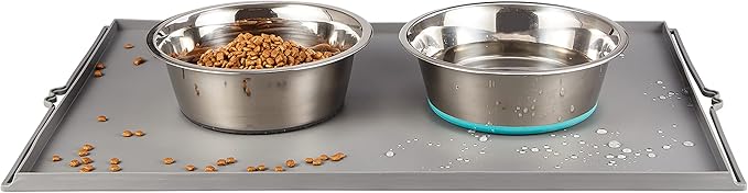PEGGY11 Deep Stainless Steel Anti-Slip Dog Bowls with Silicone Mat - 2 Bowls + Mat, 6 Cups