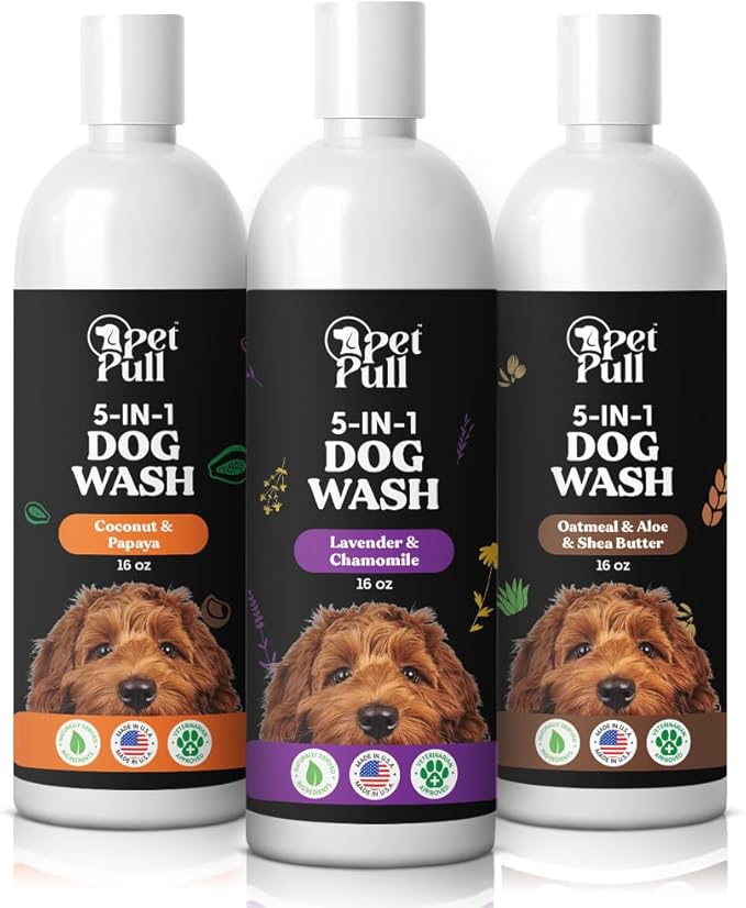 5-in-1 Dog Wash - Plant Based Dog Grooming Supplies for Dogs Cleanses - Skin Care Dog Wash Shampoo - Sulfate Free, All Natural Puppy Wash -Coconut and Papaya Scent -Made in USA (16 Fl Oz)
