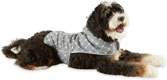 Bone Dry Pet Robe Collection, Trellis Paw Print, Absorbent Microfiber Bath Robe with Adjustable Closure for Dogs & Cats, Small, Gray