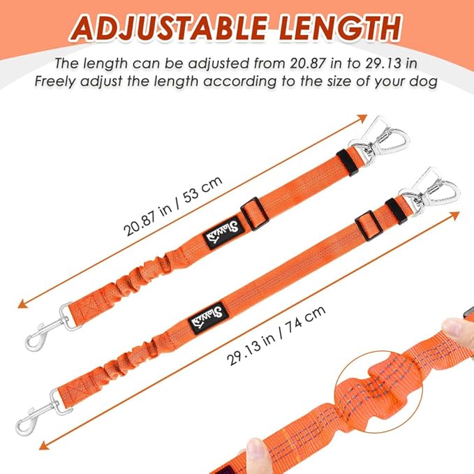 SlowTon Dog Seatbelt, 2 Pack Dog Seat Belt Car Leash Adjustable Elastic Bungee Buffer Heavy Duty Nylon Reflective Pet Safety Tether Connect to Dog Harness for Travel Riding in Vehicle (Daul Clip, OR)