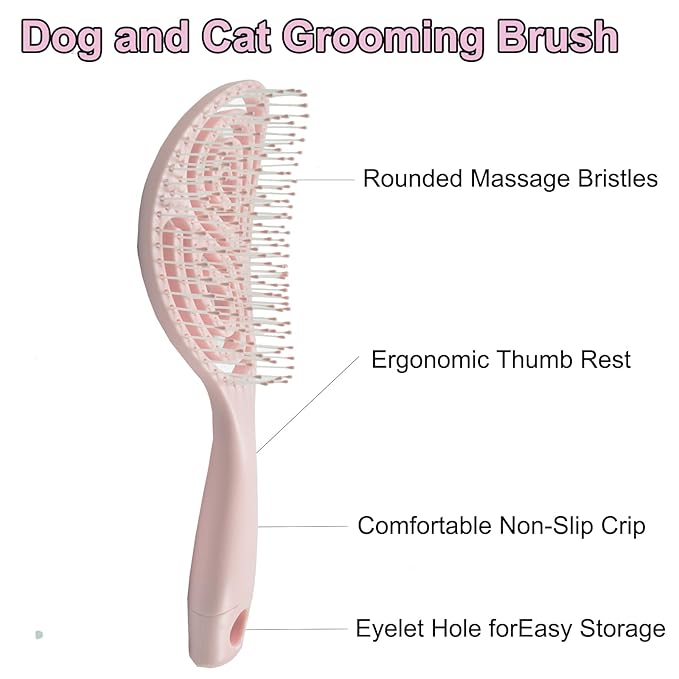 Eco-Friendly Detangling Pin Brush for Dogs and Cats | Ergonomic Handle Pet Brush for Wet or Dry Hair, Gentle Grooming Tool for Pets, Pink