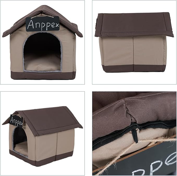 ANPPEX Cozy Dog House Indoor,S Size Indoor Dog House for Small Dogs and Cats,Covered Dog Bed House with Cushion,Brown