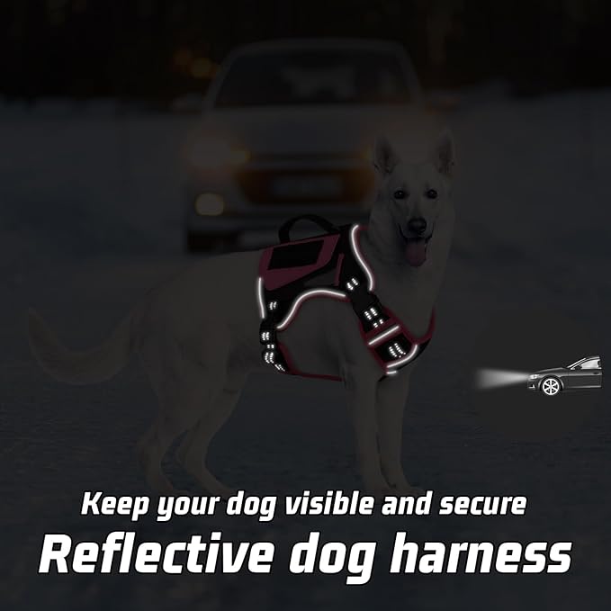 WINGOIN Tactical Dog Harness for Extra Large Dogs, No Pull Harness with Handle Pockets Poop Bag, Reflective Dog Vest, Military Heavy Duty Big Dog Harness for Walking Hiking Training, Black Pink, XL