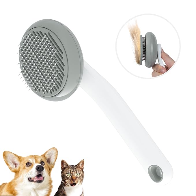 Cat Brush for Shedding, Pet Grooming Self Cleaning Slicker Brush for Cats & Dogs, Grey