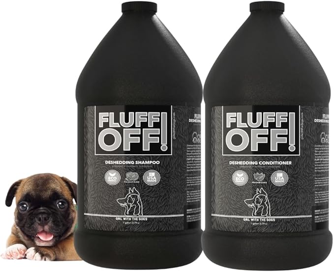 Fluff Off! by Girl With The Dogs, Natural Deshedding Dog & Cat Shampoo and Conditioner, 1 Gal Bundle