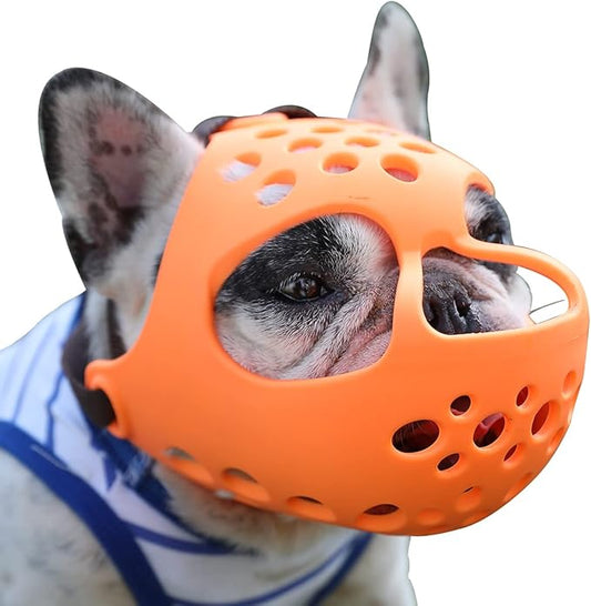 BARKLESS Short Snout Dog Muzzle, Soft Silicone Flat Faced Muzzle for French Bulldog Shih Tzu and Pug for Biting Chewing Licking and Grooming, Allows Panting