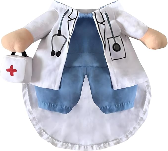 NACOCO Dog Cat Doctor Costume Pet Doctor Clothing Halloween Jeans Outfit Apparel (M)