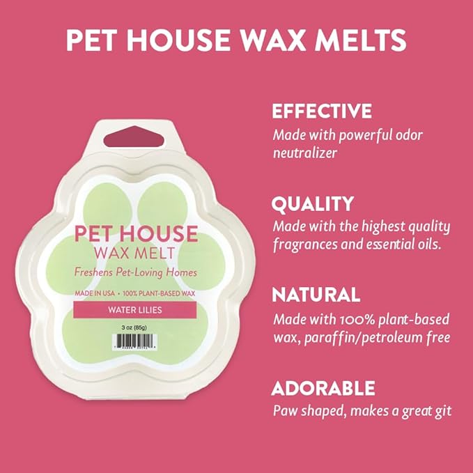 One Fur All Pet House Spring and Summer Wax Melts for Pet Odor, Natural, Plant Based Soy Wax Melts, Long Lasting Fragrance for Fresh Smelling Homes, Water Lilies
