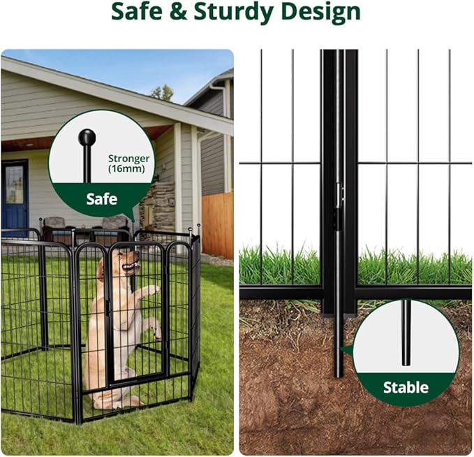 PawGiant Dog Fence Playpen 24”/32”/40” Indoor Outdoor for Small/Medium/Large Dogs, Metal Pet Puppy Cat Exercise Fencing Gate Crate Cage Outside RV, Camping, Yard, Garden