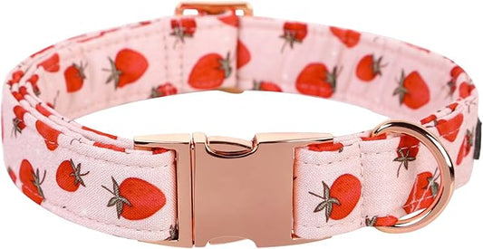 Lionet Paws Dog Collar, Comfortable Adjustable Cute Collar with Metal Buckle for Male Female Dogs Gift, Strawberry Pattern, XLarge, Neck 16-26 inches