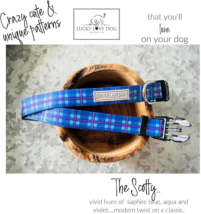 Lucky Love Dog Patterned Dog Collar & Leash - Adjustable, Durable, Soft Webbing, & Comfortable Dog Collar & Leash Set for Male and Female Dogs - in Scotty Pattern with Strong Buckle, X-Small Size