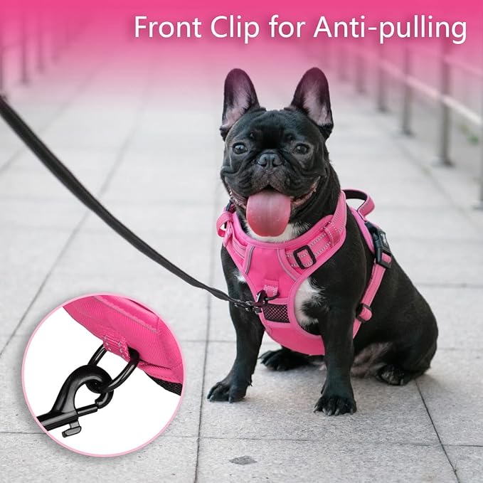 PoyPet No Pull Dog Harness, No Choke Reflective Dog Vest, Adjustable Pet Harnesses with Easy Control Padded Handle for Small Medium Large Dogs(Pink Matching Trim,XL)