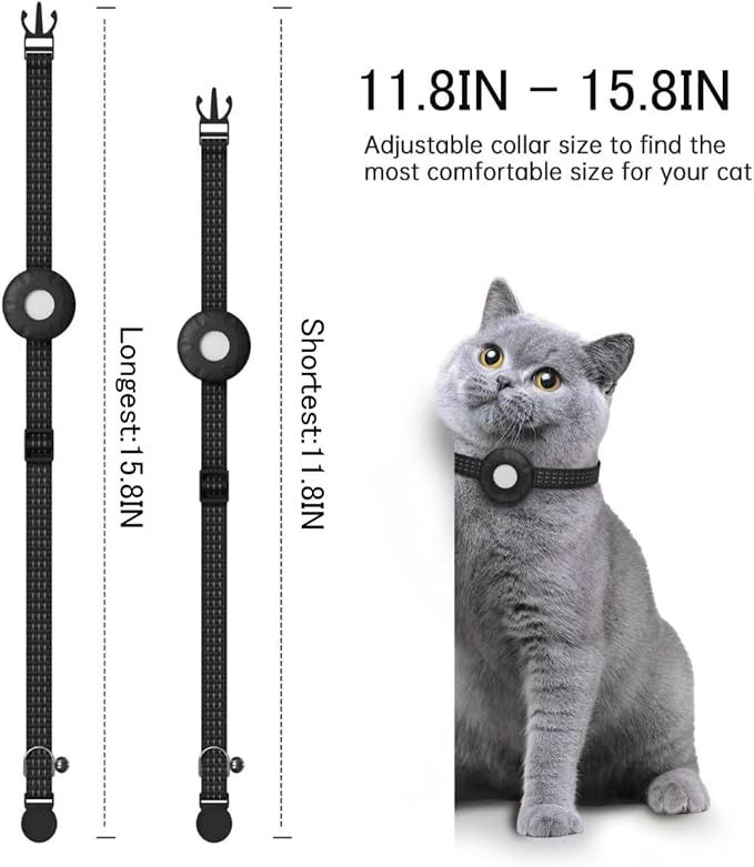 Cat Tracker,Waterproof Pet Tracker for All Cats(Only iOS),Cat Tracker Collar with Safety Elastic Buckle,No Monthly Fee,Compatible with Apple Find My App-(Black)
