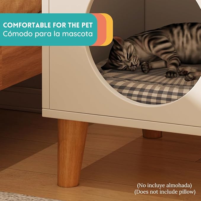 POLIPETS Side Table and House for Pets, Wooden Table for Pets, MDF Resistant Wood, Minimalist, Elegant and Resistant, Space Saving 20x16x16in, White