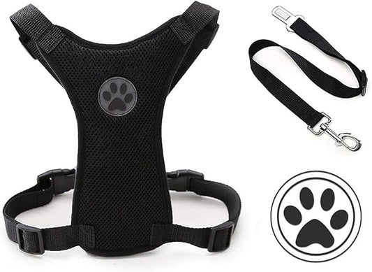 Dog Harness, Pet Vest Harness for Dogs in Car Adjustable Neck and Chest Strap Breathable Soft Fabric Multifunctional Vest with Quick Release for Travel Walking Daily Use
