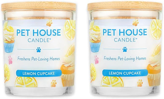Pet House 9 oz Lemon Cupcake Scented Pet Odor Candle, Clean Burning, Long Lasting, Plant Based Spring, Summer Scented Soy Candles, 60 Hour Burn Time, Pack of 2