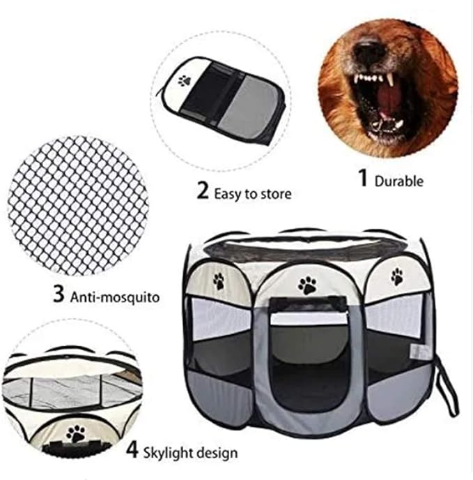 Pet Cat Playpen for Indoor Cats Enclosed, Portable Foldable Dog Playpen Outdoor with Zipper Top Cover Door for Dogs, Cats, Small Animals