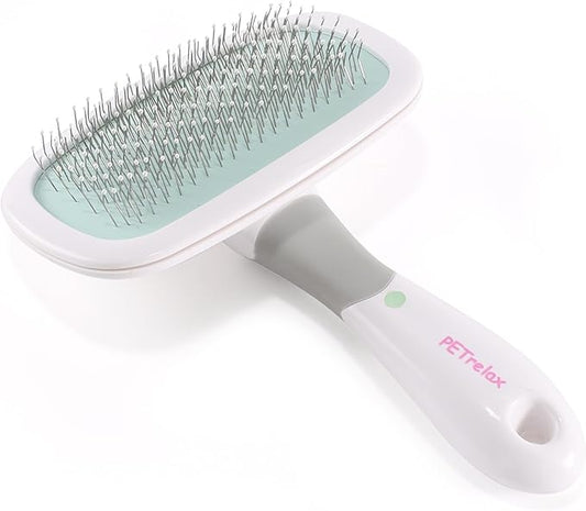 360°Rotating Dog and Cat Brush with Coated Tips and Soft Pins in 2 Length Gentle Slicker Brush for Small Dogs Puppies Yorkies Poodles Removes Loose Fur